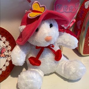 Valentines Day Pink White Bear stuffed animal plush toy Little Girl Party Gift